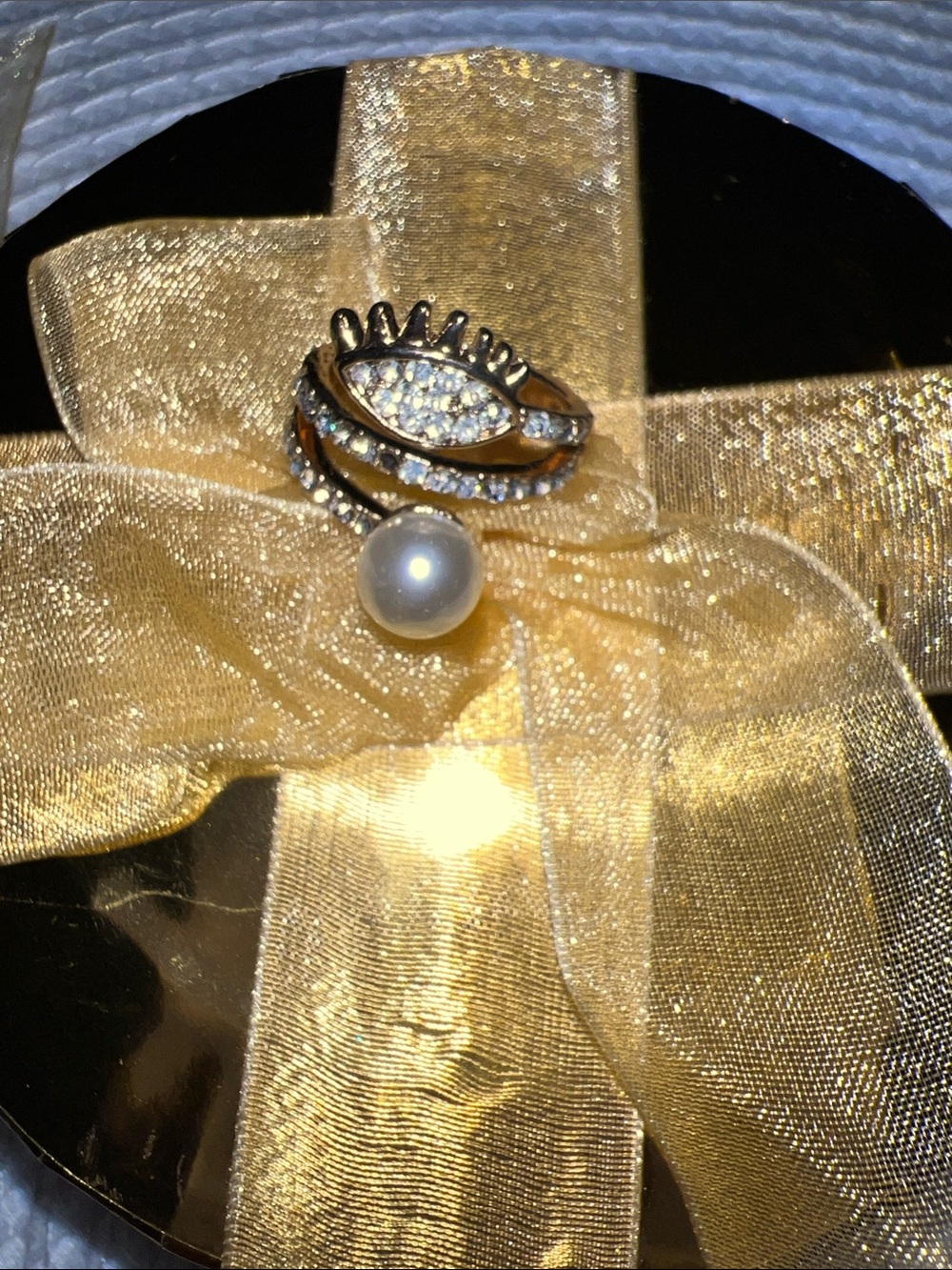 Gold Pearl eye & Crystal Statement Ring - Women's Jewelry